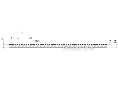 Gummiboden S 2, 3mm, Breite 1200mm, 80°ShA, SBR, gerillte Ausführung, -25°C/+80°C, grau, 